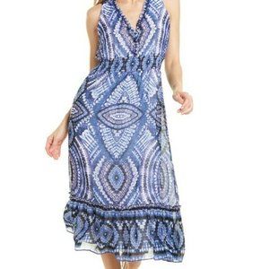 Just Taylor Voile Indigo Multi Print Midi Dress 10 Cottagecore